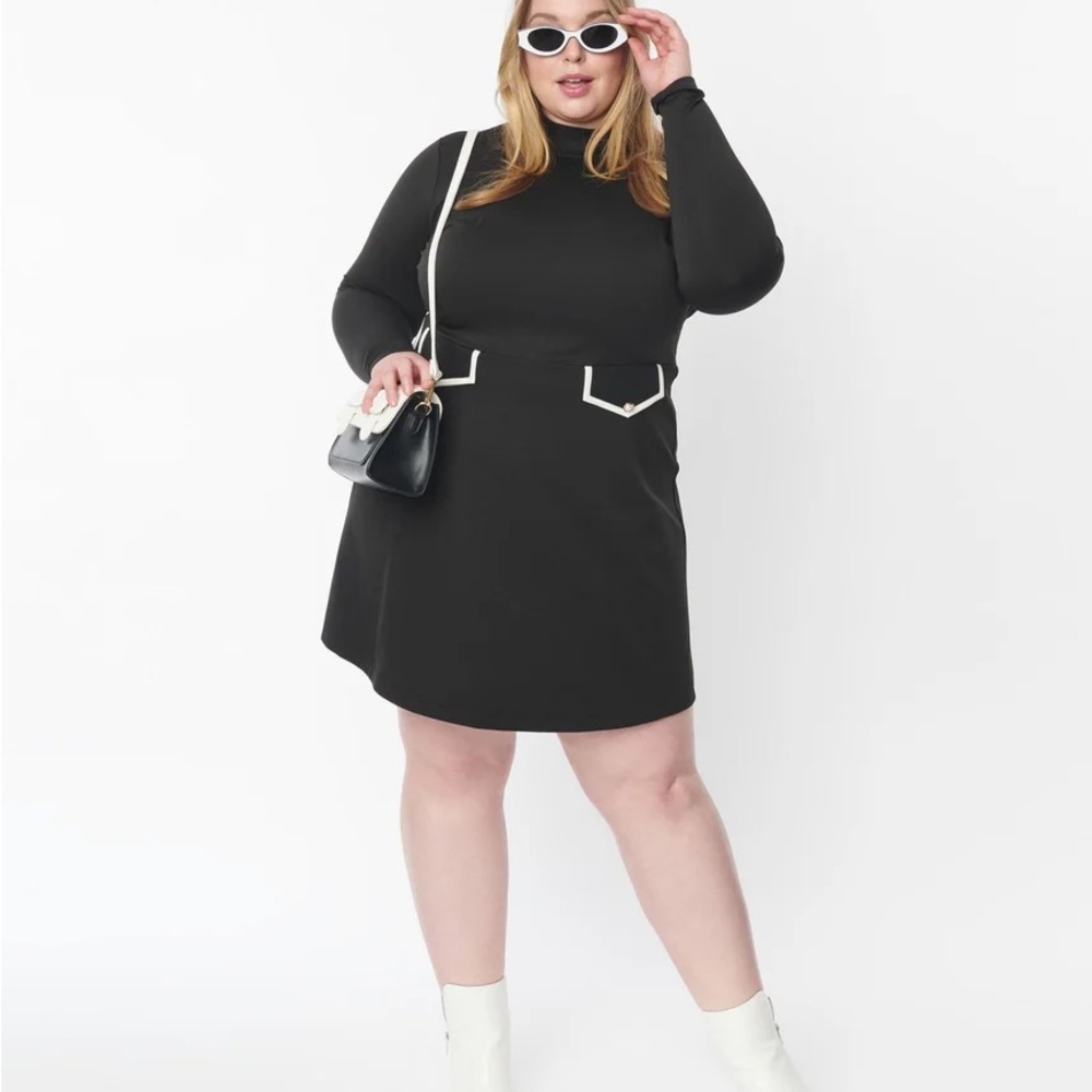 Smak Parlour Plus Size Black Mock Turtleneck Fit & Flare Dress